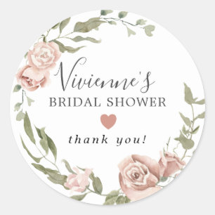 Hübsche Staubig Rosa Florale Hochzeitsdusche Favor Runder Aufkleber