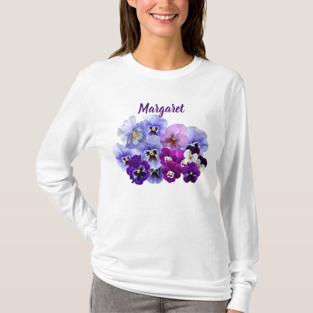 Hübsche Stiefmütterchen Personalisiert Blumenstrau T-Shirt (Vorderseite)