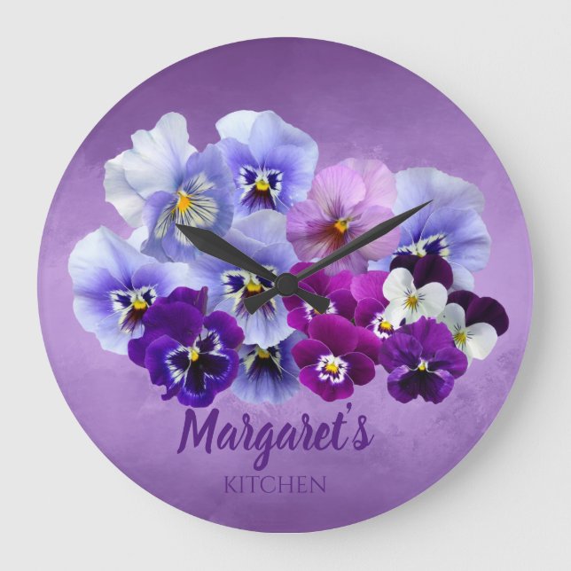 Hübsche Stiefmütterchen Personalisierte Blumenkoch Große Wanduhr (Vorderseite)