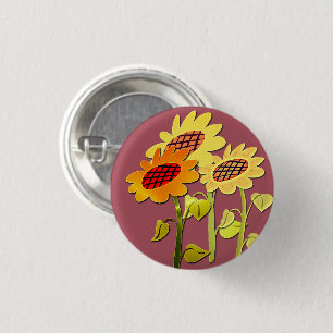 Hübsche SunFlowers Farbvolles Blumenmuster Rosa Button