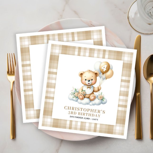 Hübsche Teddybär Gold Servietten zum 4. Geburtstag (Adorable 4th Birthday Teddy Bear Gold Napkins)