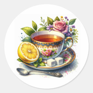 Hübsche Teetasse mit Zitrone Runder Aufkleber