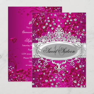 Hübsche Tiara Funkel Blumen Rosa Sweet 16 Einladung