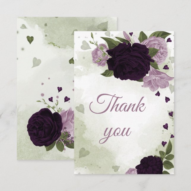 hübsche, tiefe und hellviolette Blumen Dankeskarte (Vorne/Hinten)