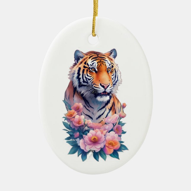 Hübsche Tiger Blumen  Keramik Ornament (Vorne)