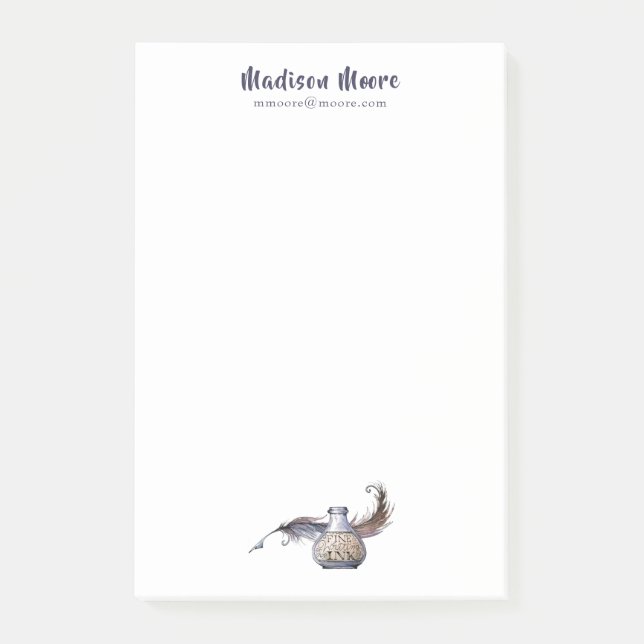 Hübsche Tinte und Quill Name Personalisiert Post-it Klebezettel (Vorderseite)