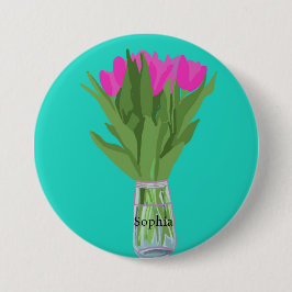 Hübsche Tulip Blume Moderne Illustration + Name Button