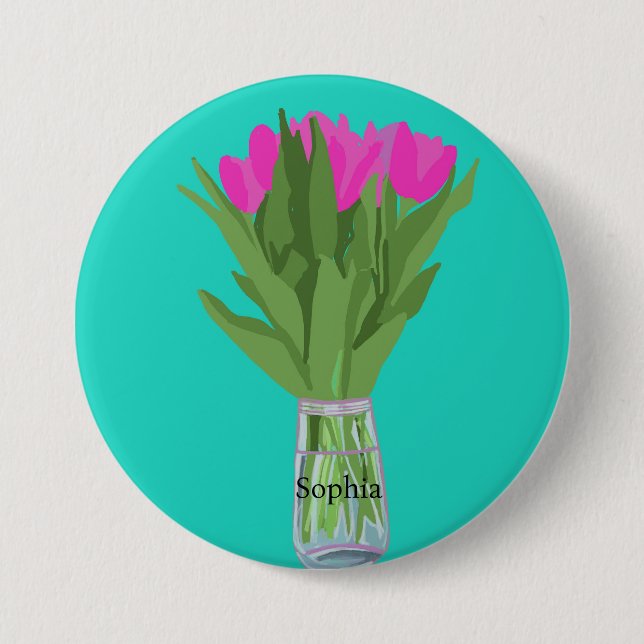 Hübsche Tulip Blume Moderne Illustration + Name Button (Vorderseite)