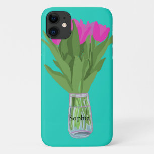 Hübsche Tulip Blume Moderne Illustration + Name Case-Mate iPhone Hülle