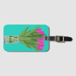 Hübsche Tulip Blume Moderne Illustration + Name Gepäckanhänger