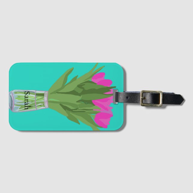 Hübsche Tulip Blume Moderne Illustration + Name Gepäckanhänger (Vorderseite (Horizontal))
