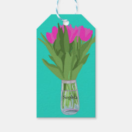 Hübsche Tulip Blume Moderne Illustration + Name Geschenkanhänger