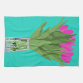Hübsche Tulip Blume Moderne Illustration + Name Geschirrtuch