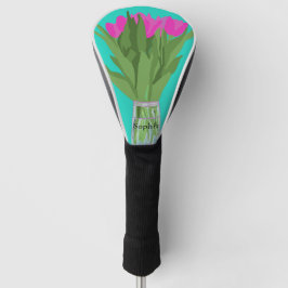 Hübsche Tulip Blume Moderne Illustration + Name Golf Headcover