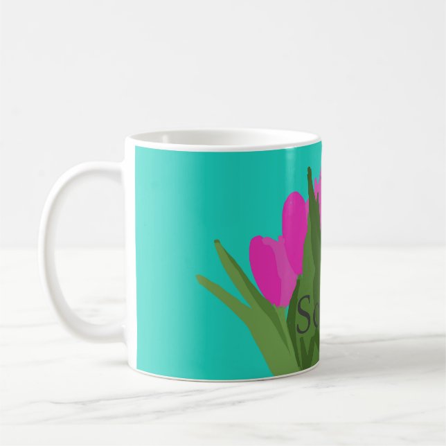 Hübsche Tulip Blume Moderne Illustration + Name Kaffeetasse (Links)