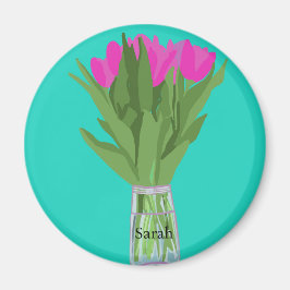 Hübsche Tulip Blume Moderne Illustration + Name Magnet