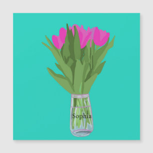 Hübsche Tulip Blume Moderne Illustration + Name Magnetkarte