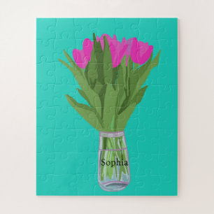 Hübsche Tulip Blume Moderne Illustration + Name Puzzle