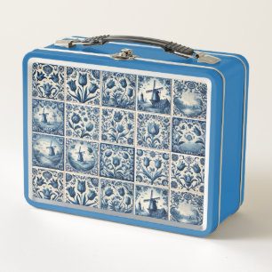 Hübsche Tulips Blaue Delft Tiles Metall Brotdose