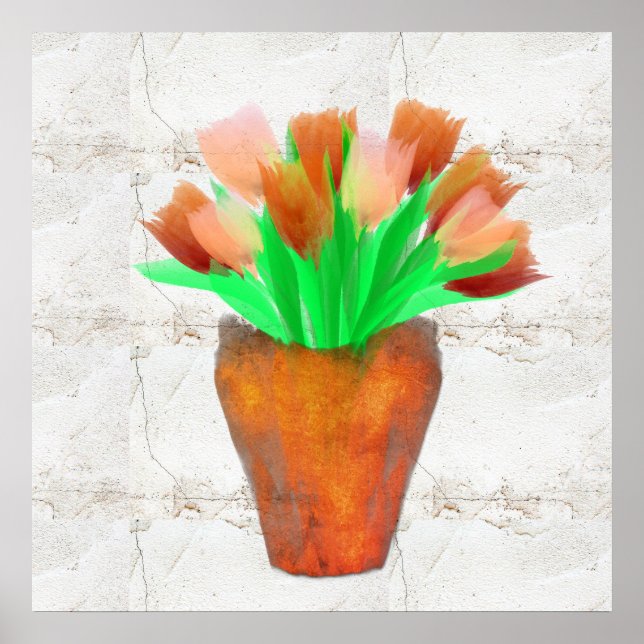 Hübsche Tulips in Kupfervase Wasserfarbe Rustikal Poster (Vorne)