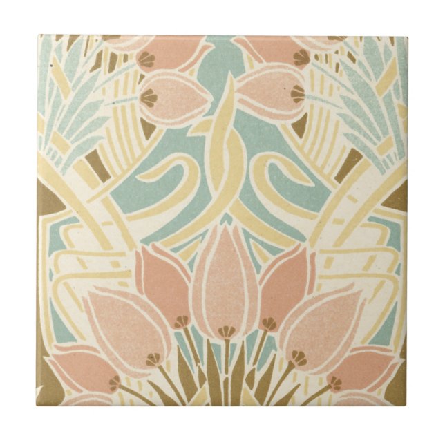 hübsche Tulpen Art Nouveau Blumenmuster Fliese (Vorderseite)