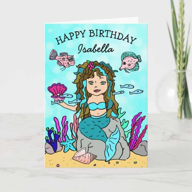 Hübsche Türkis Mermaid Happy Birthday Card Karte (Vorderseite)
