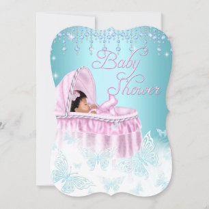 Hübsche Türkis Rosa Glitzerschmetterling Baby Show Einladung