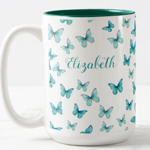 Hübsche Türkis-Schmetterlinge Benutzerdefinierter  Zweifarbige Tasse