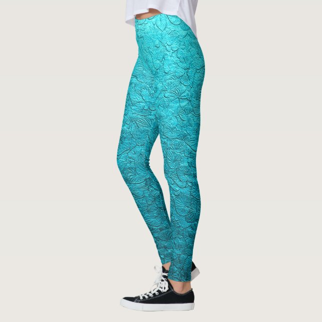 Hübsche türkisfarbene Blätter Leggings (Links)