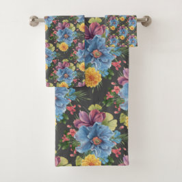 Hübsche und dunkle Blume Badhandtuch Set