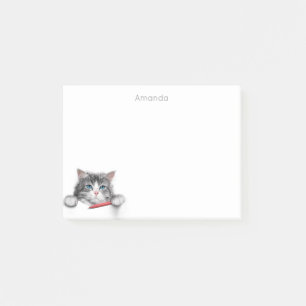 Hübsche und niedliche Katze mit rotem Stift tragen Post-it Klebezettel