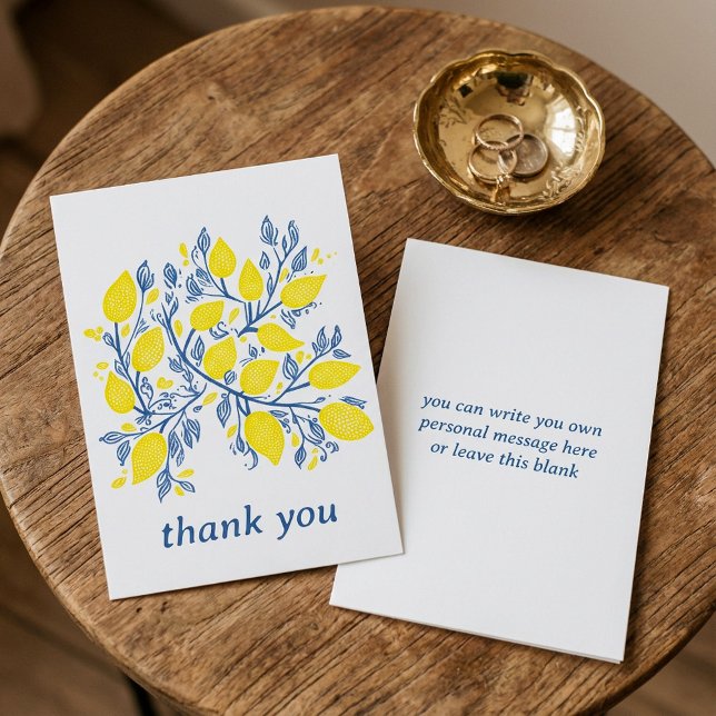 Hübsche und zarte blaue und gelbe Zitronenweine Dankeskarte (Pretty and delicate blue and yellow lemon vines thank you card)