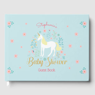 Hübsche Unicorn Gold Glitzer Kinderdusche Gästebuch
