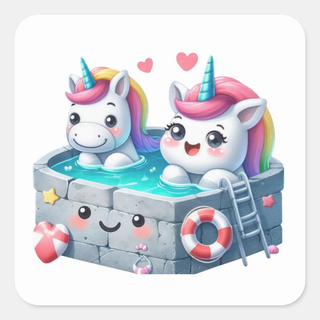 Hübsche Unicorn Pool Party Stickers (Vorderseite)