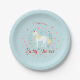 Hübsche Unicorn Rose Gold Glitzer Kinderdusche Pappteller