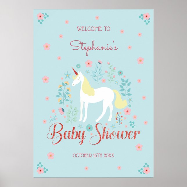 Hübsche Unicorn Rose Gold Glitzer Kinderdusche Poster (Vorne)