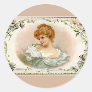 Hübsche Viktorianische Lady Floral Beige Runder Aufkleber