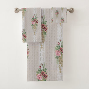 Hübsche Viktorianische Rosen und weiße Spitzen Badhandtuch Set