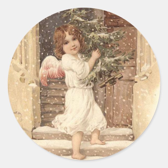 Hübsche Viktorianische Weihnachtskarten Runder Aufkleber (Vorderseite)