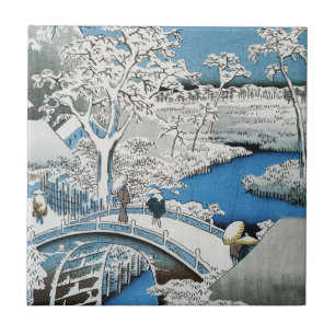 Hübsche Vintage asiatische Winterschneebrücke Fliese