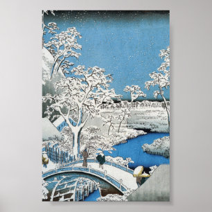 Hübsche Vintage asiatische Winterschneebrücke Poster
