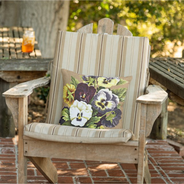 Hübsche Vintage Blume auf Imitaten Jute Burlap O Kissen (Stuhl)