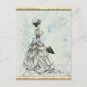 Hübsche Vintage Dame und Blumen Postkarte