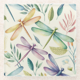 HÜBSCHE VINTAGE DRAGONFLIEN IN BLAUEM GRÜNGELBEN GLASUNTERSETZER