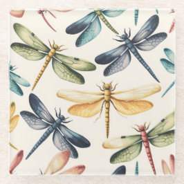 HÜBSCHE VINTAGE DRAGONFLIEN IN BLAUEM GRÜNGELBEN GLASUNTERSETZER