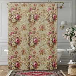 Hübsche Vintage Elegante Viktorianisch Rosa Rosen Duschvorhang