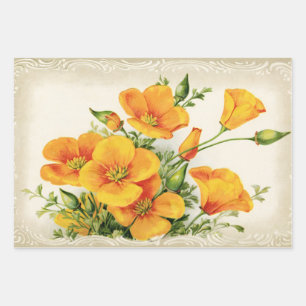 Hübsche Vintage Gelbblumen Geschenkpapier Set