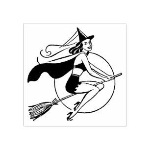 Hübsche Vintage Halloween-Hexe Gummistempel