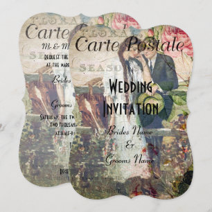 Hübsche Vintage Postkartenhochzeit Einladung