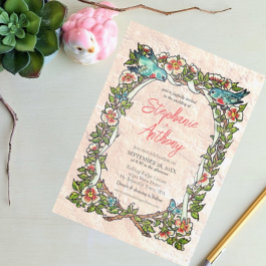 Hübsche Vintage Rosa Bluebird Border Wedding Einladung